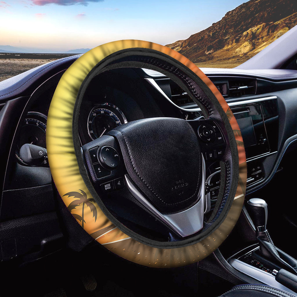 Tropical Beach Sunset Print Car Steering Wheel Cover