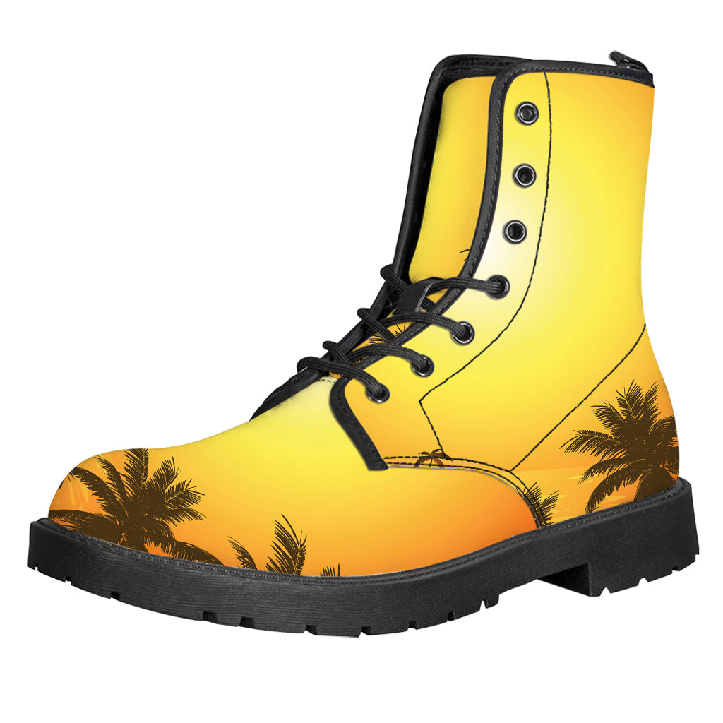 Tropical Beach Sunset Print Leather Boots