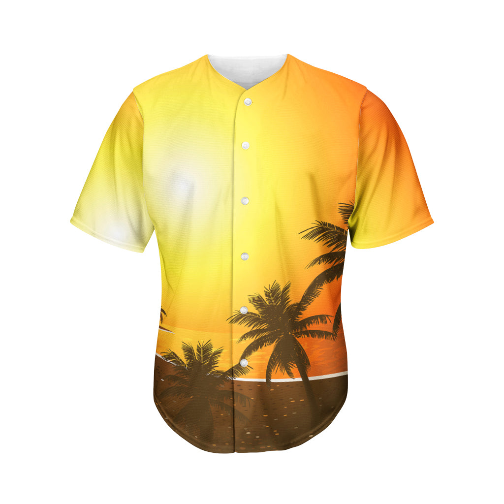 Tropical Beach Sunset Print Men's Baseball Jersey