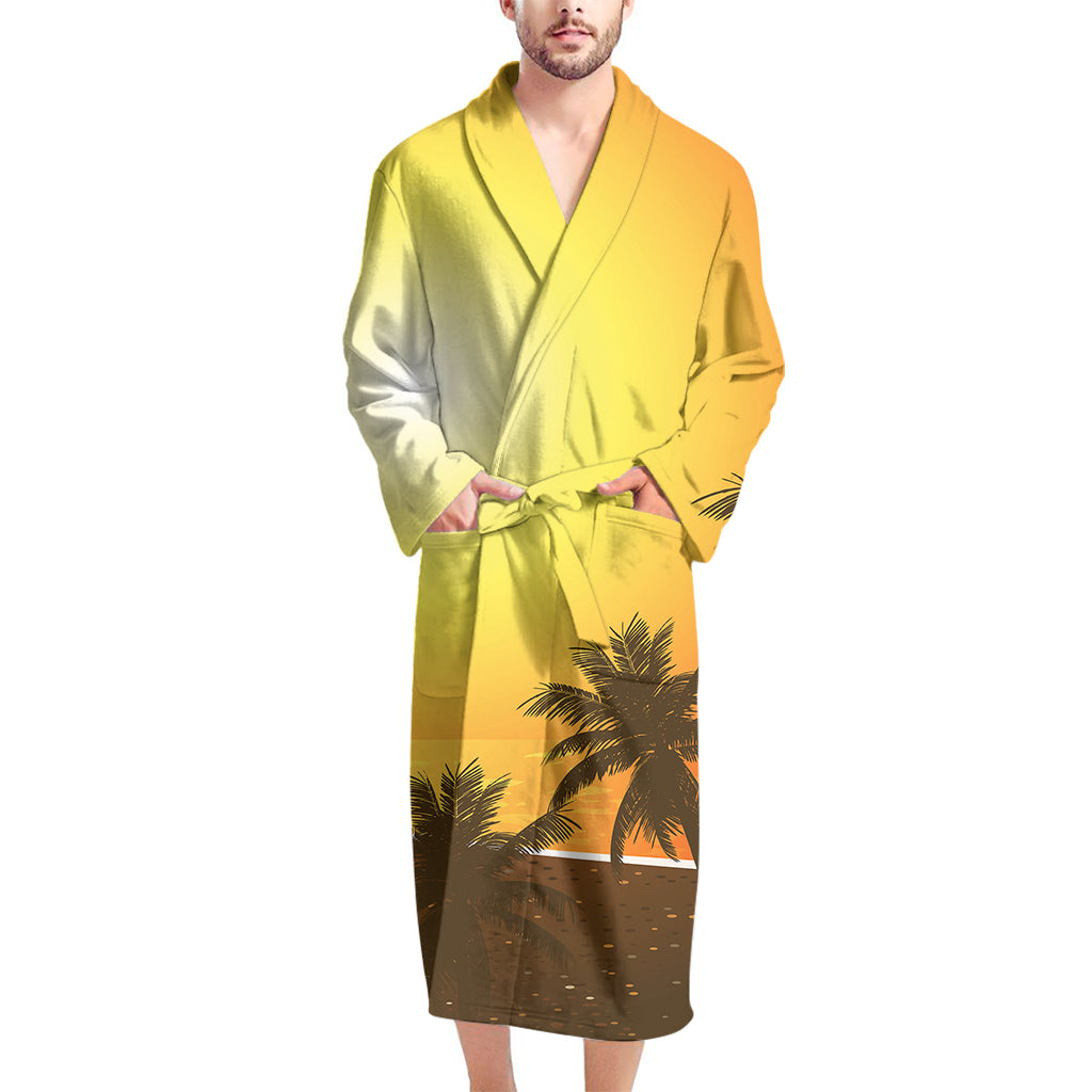 Tropical Beach Sunset Print Men's Bathrobe