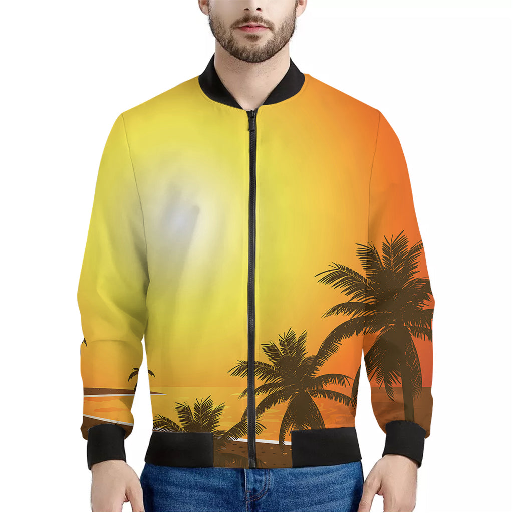 Tropical Beach Sunset Print Men's Bomber Jacket