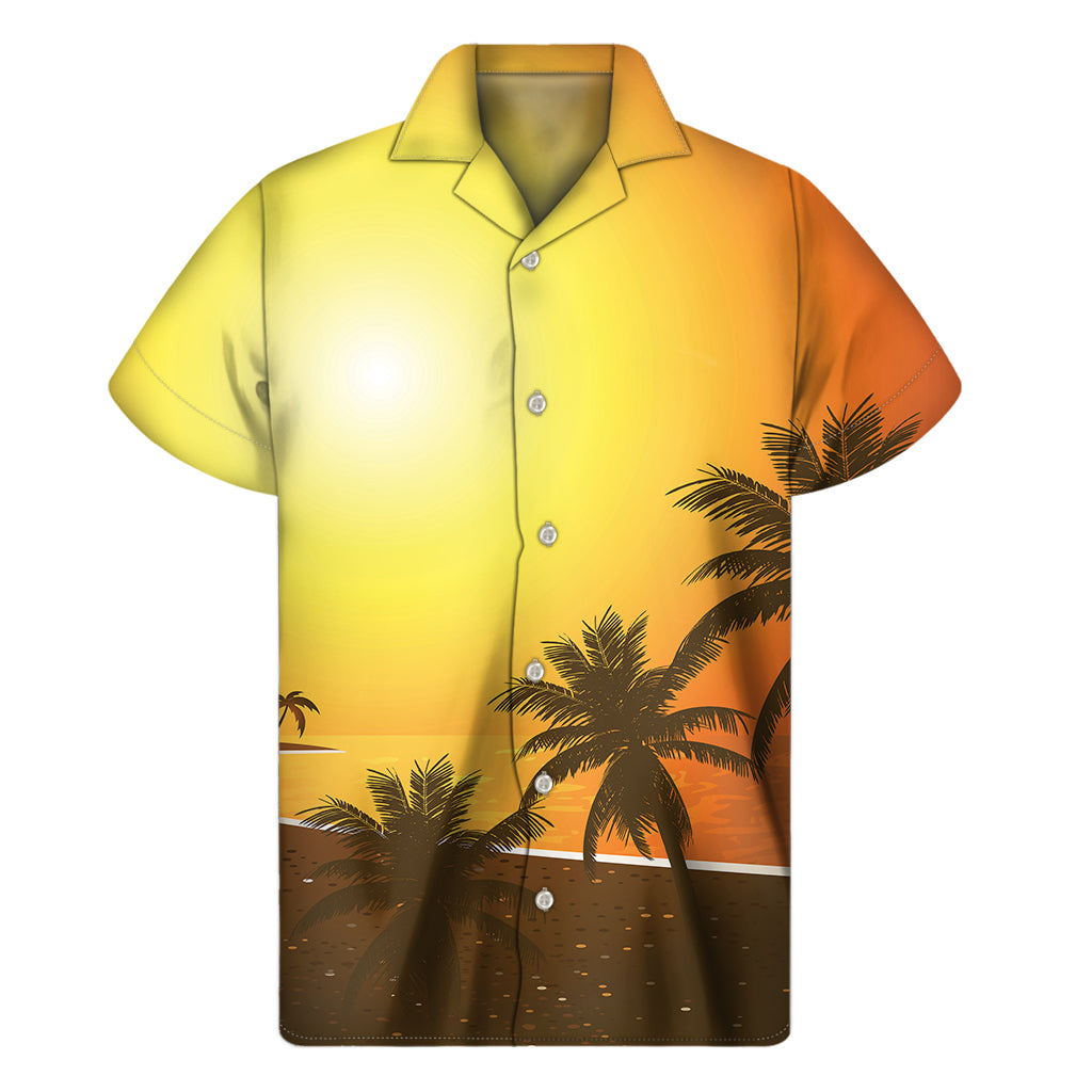 Tropical Beach Sunset Print Men's Short Sleeve Shirt