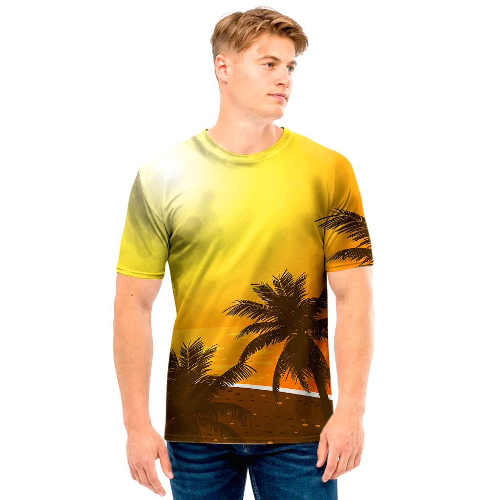 Tropical Beach Sunset Print Men's T-Shirt