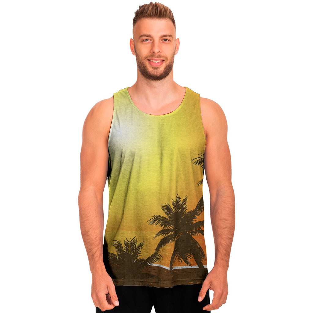 Tropical Beach Sunset Print Men's Tank Top