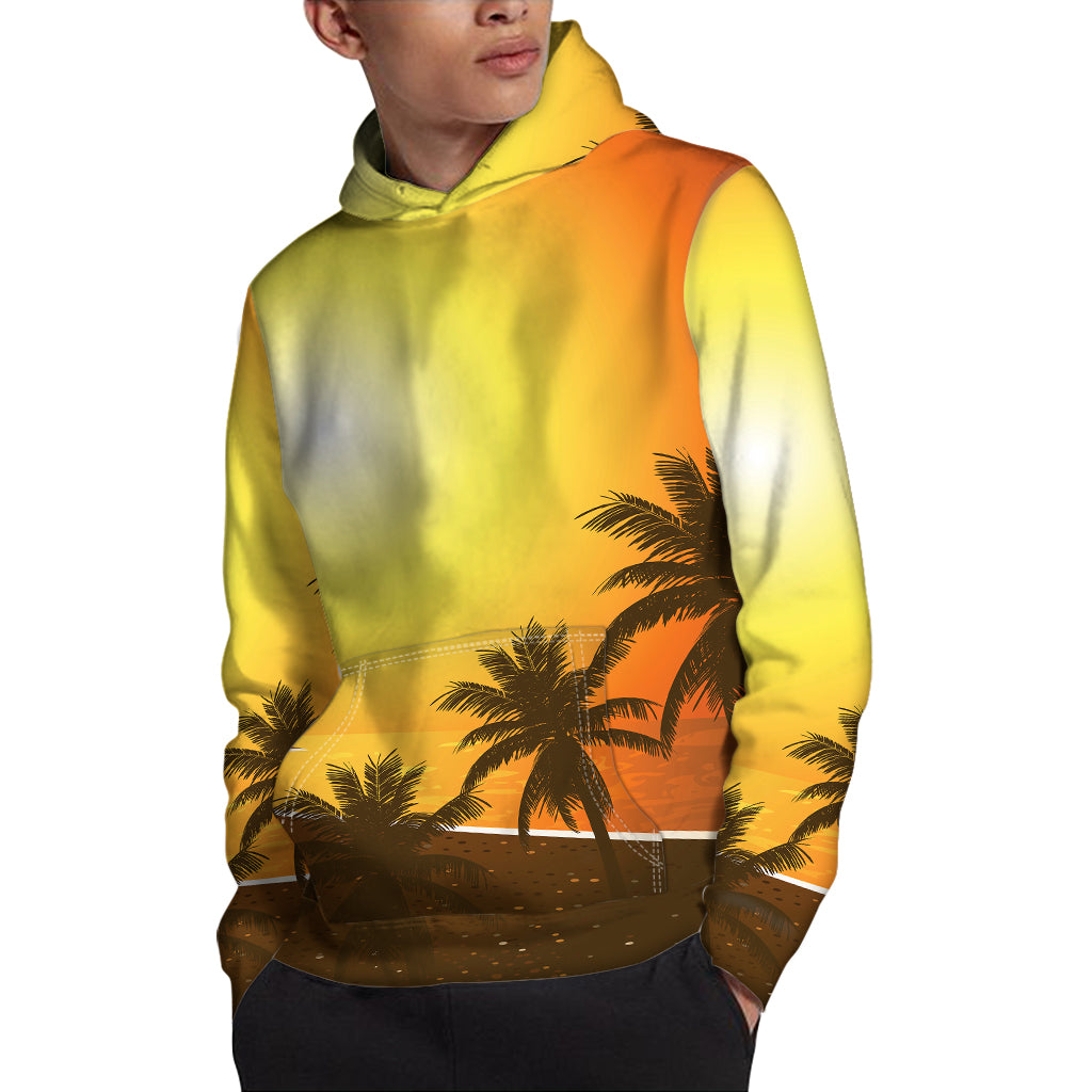 Tropical Beach Sunset Print Pullover Hoodie