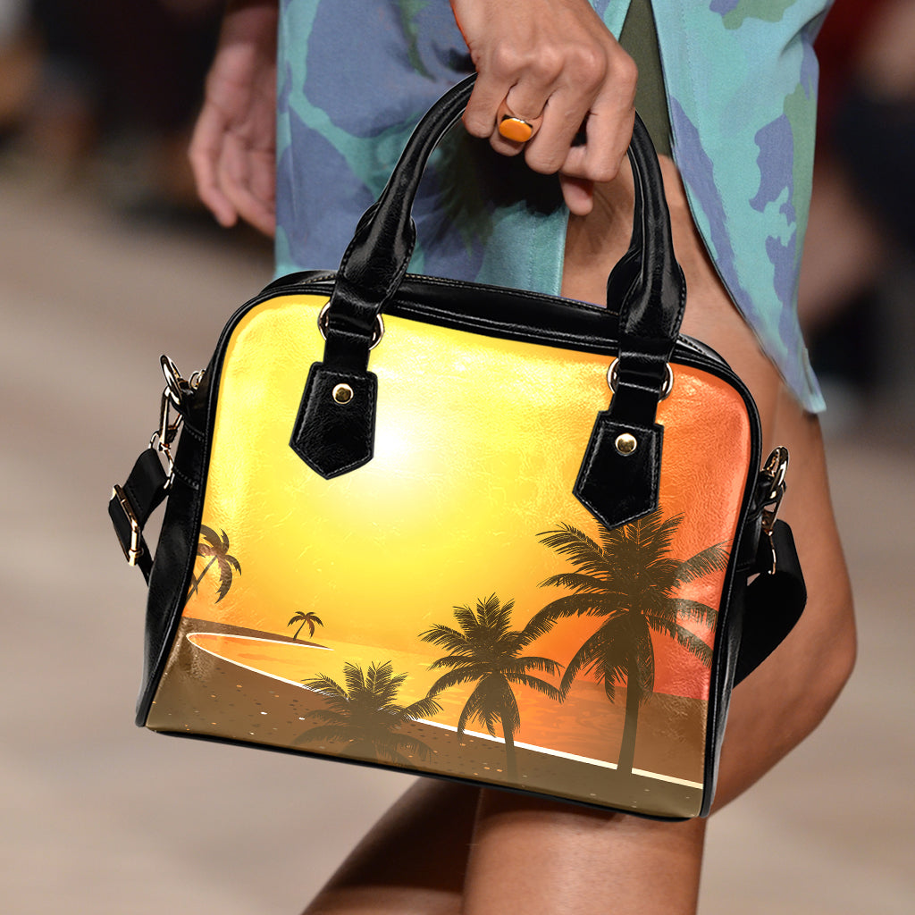 Tropical Beach Sunset Print Shoulder Handbag