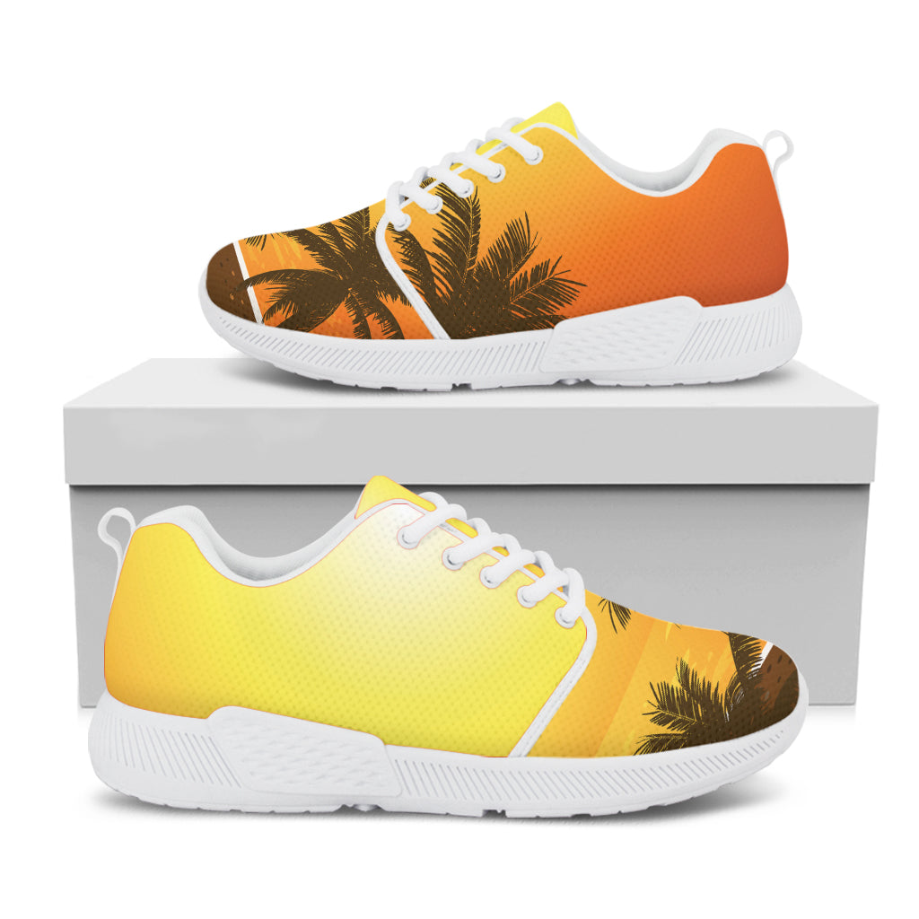 Tropical Beach Sunset Print White Athletic Shoes