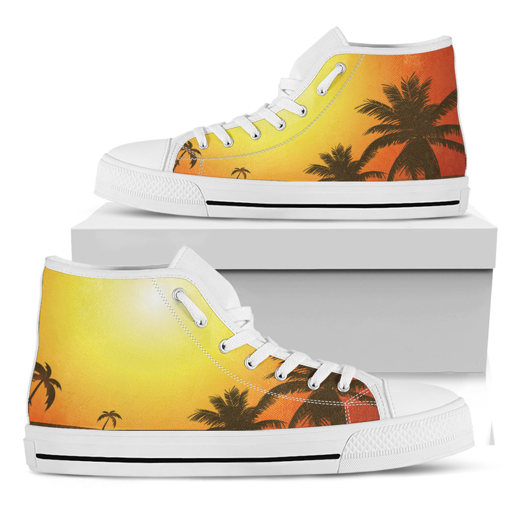 Tropical Beach Sunset Print White High Top Shoes