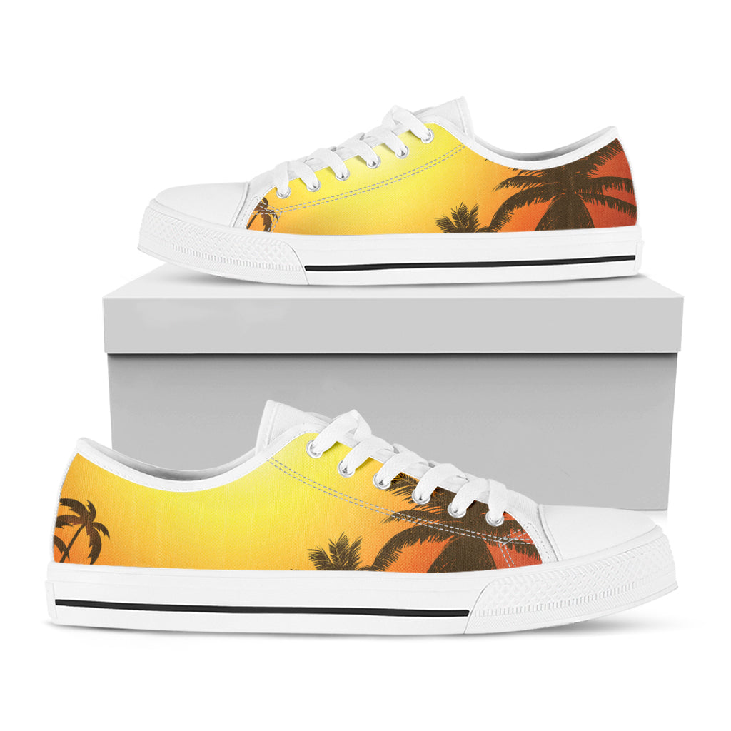 Tropical Beach Sunset Print White Low Top Shoes