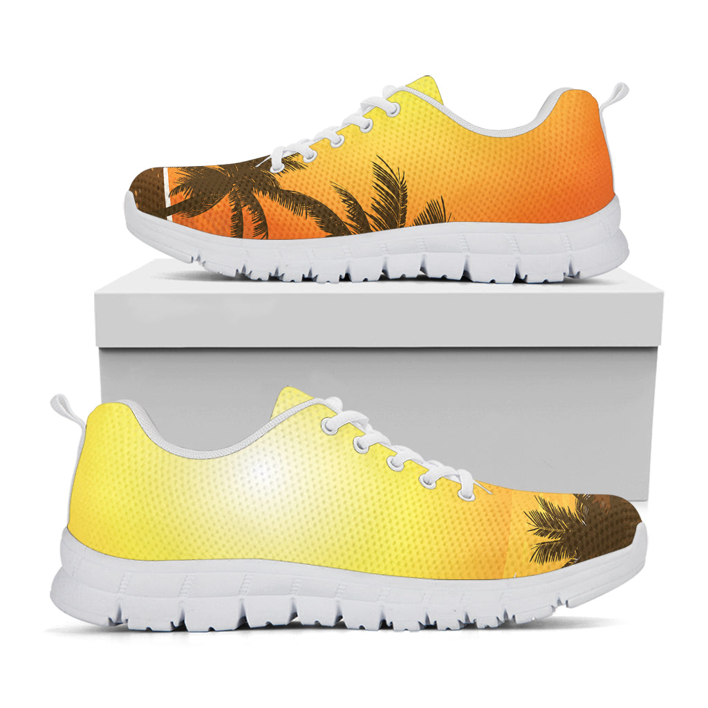 Tropical Beach Sunset Print White Sneakers