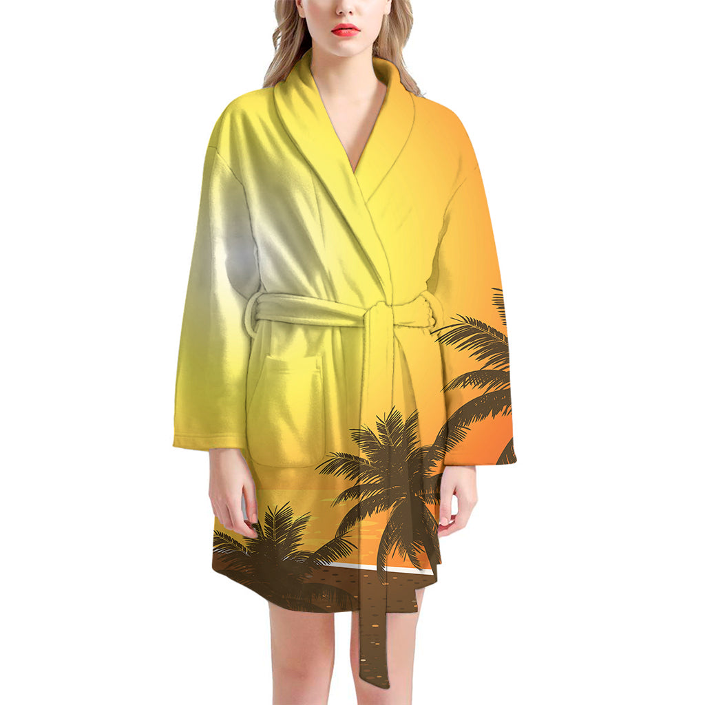 Tropical Beach Sunset Print Women's Bathrobe