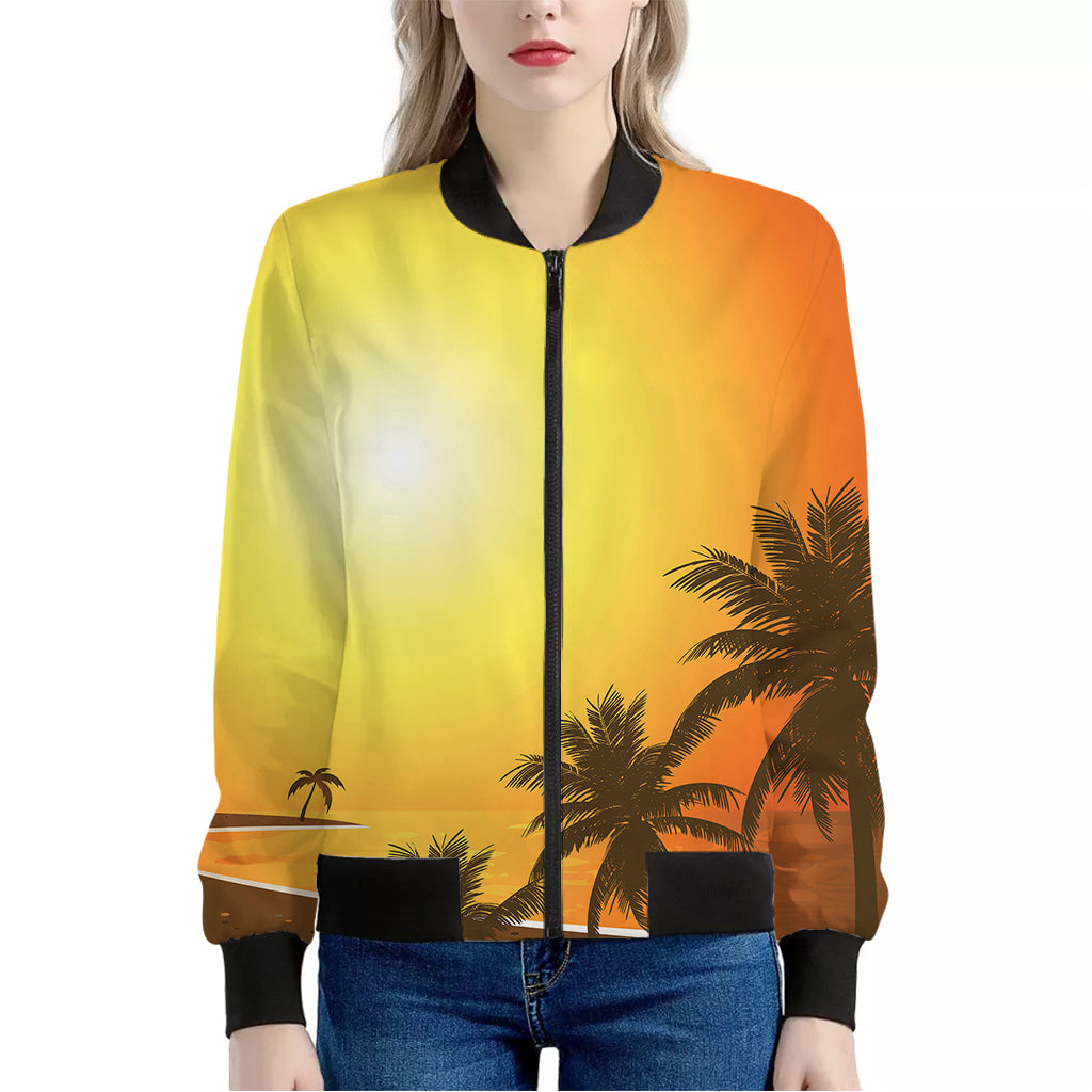 Tropical Beach Sunset Print Women's Bomber Jacket