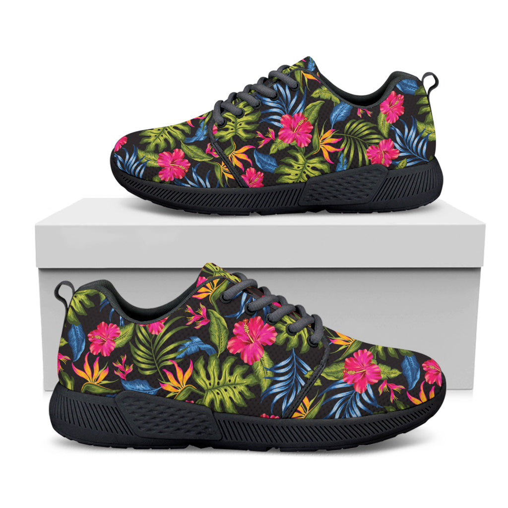 Tropical Bird Of Paradise Pattern Print Black Athletic Shoes