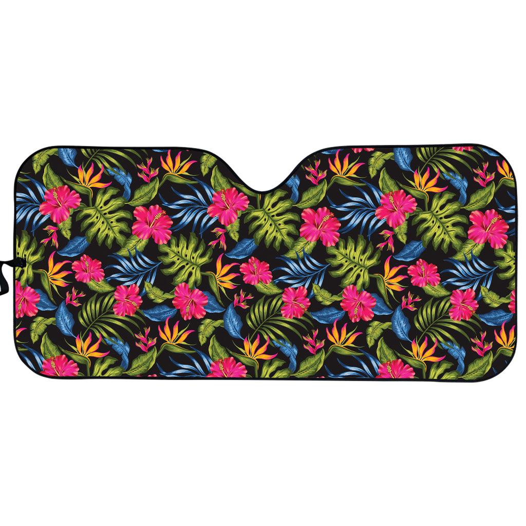 Tropical Bird Of Paradise Pattern Print Car Sun Shade