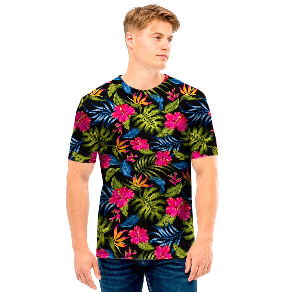 Tropical Bird Of Paradise Pattern Print Men's T-Shirt