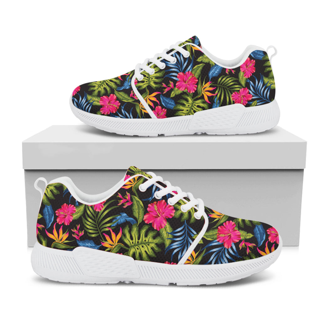 Tropical Bird Of Paradise Pattern Print White Athletic Shoes