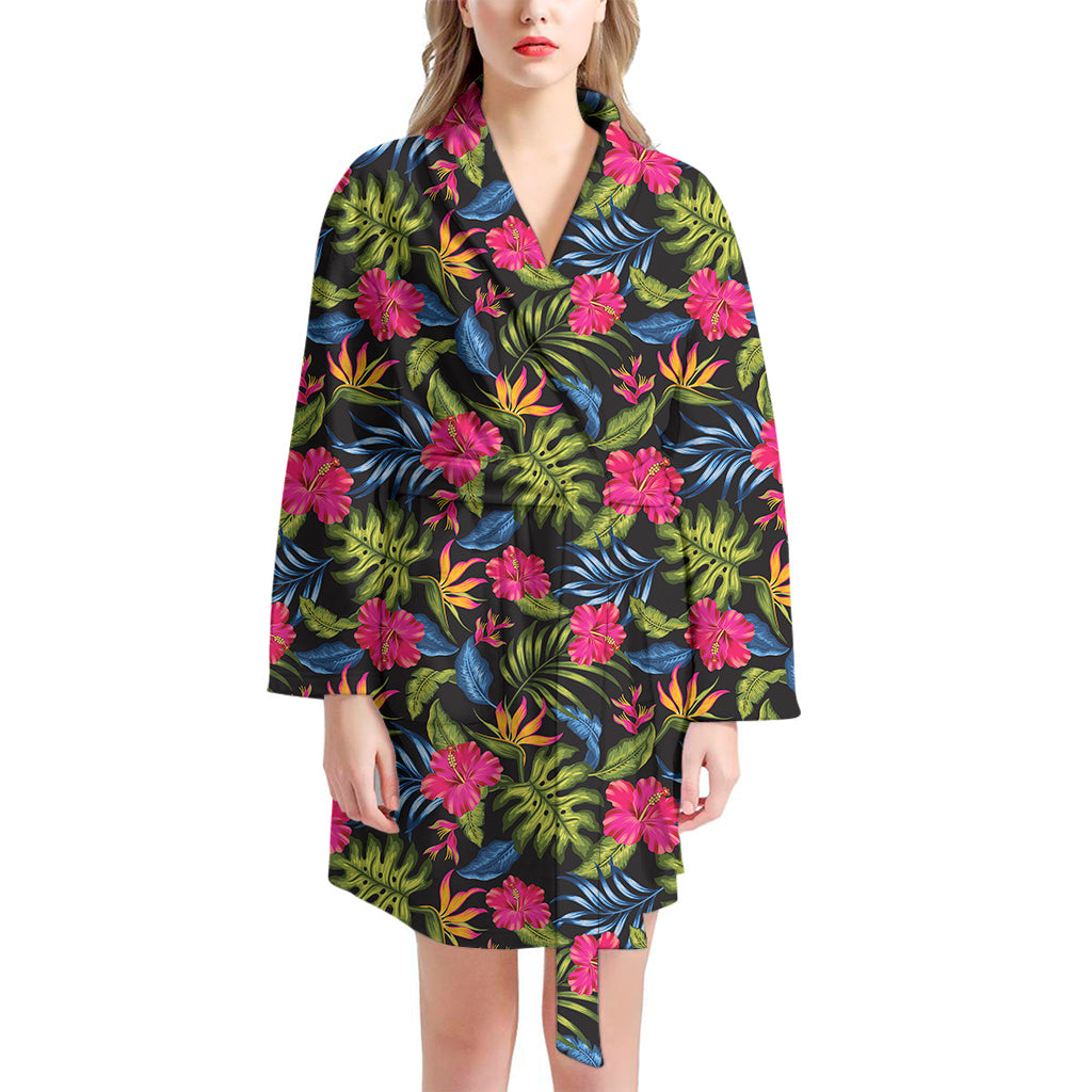 Tropical Bird Of Paradise Pattern Print Women's Bathrobe