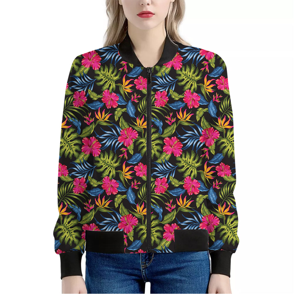 Tropical Bird Of Paradise Pattern Print Women's Bomber Jacket