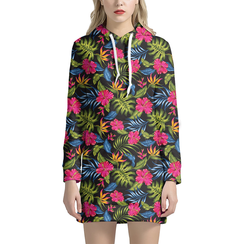 Tropical Bird Of Paradise Pattern Print Women's Pullover Hoodie Dress