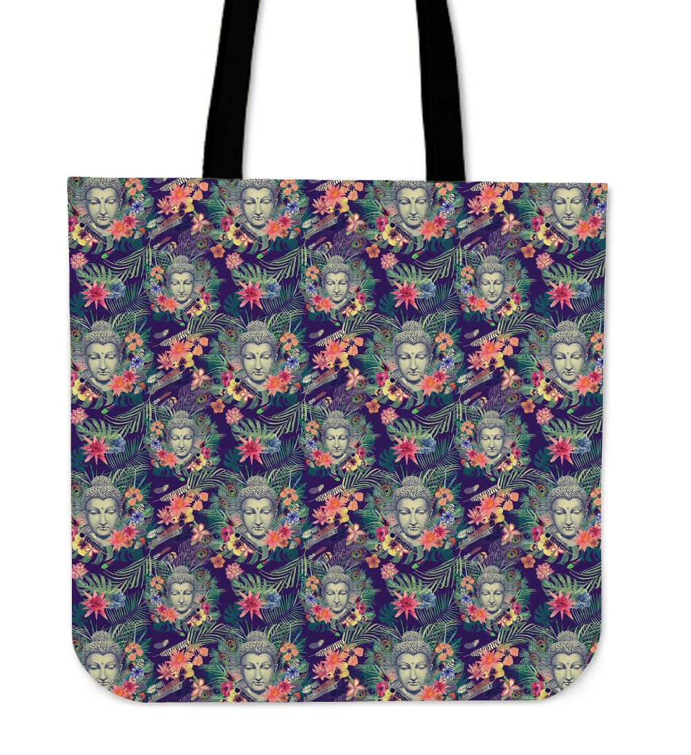 Tropical Buddha Print Canvas Tote Bag