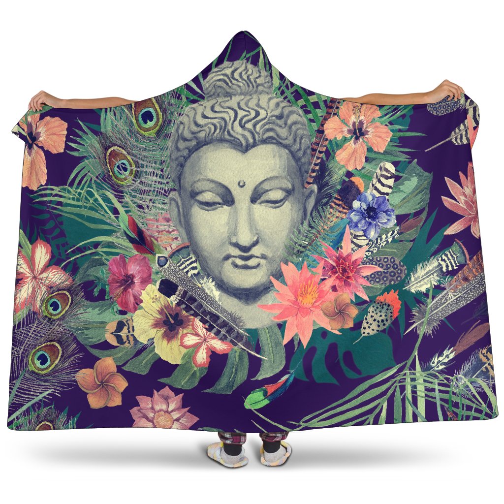 Tropical Buddha Print Hooded Blanket