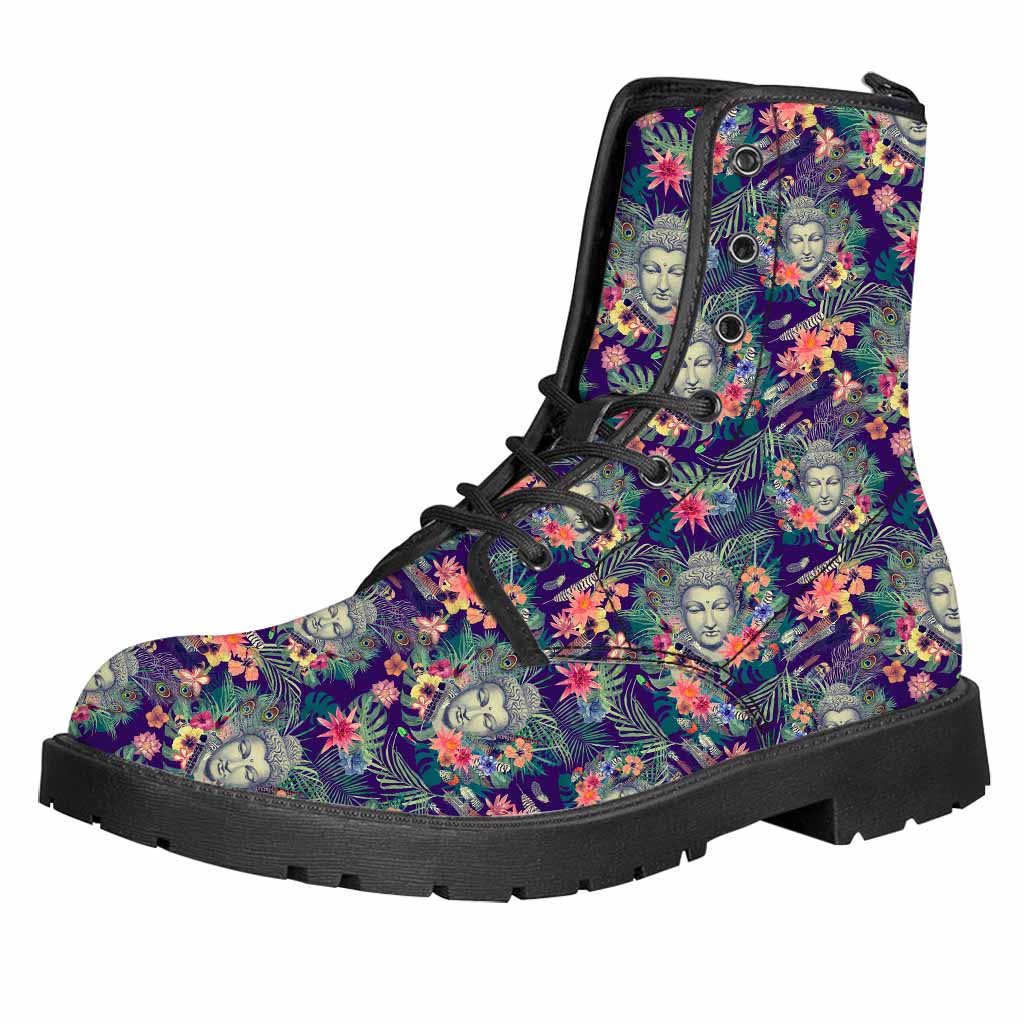 Tropical Buddha Print Leather Boots