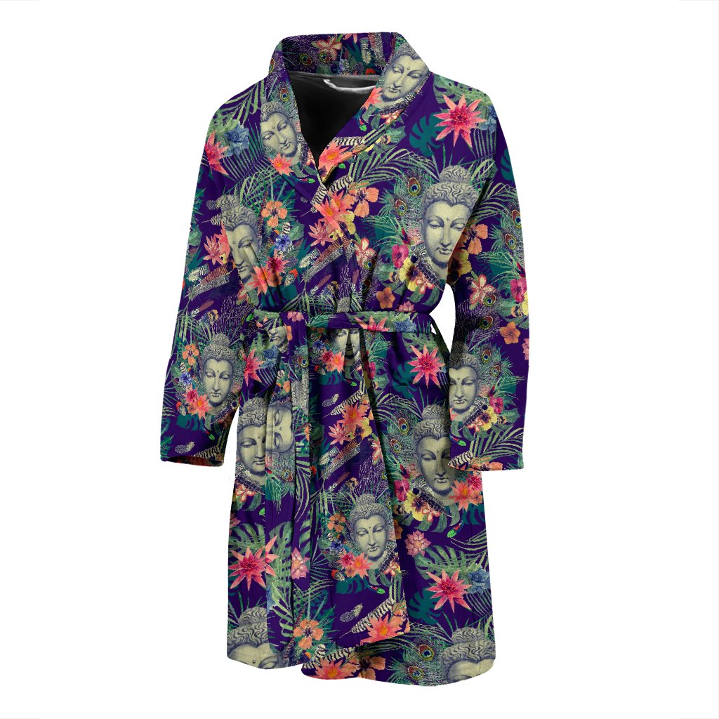 Tropical Buddha Print Men's Bathrobe