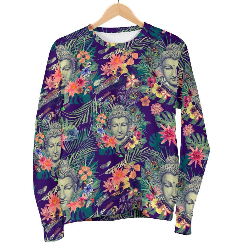 Tropical Buddha Print Men's Crewneck Sweatshirt