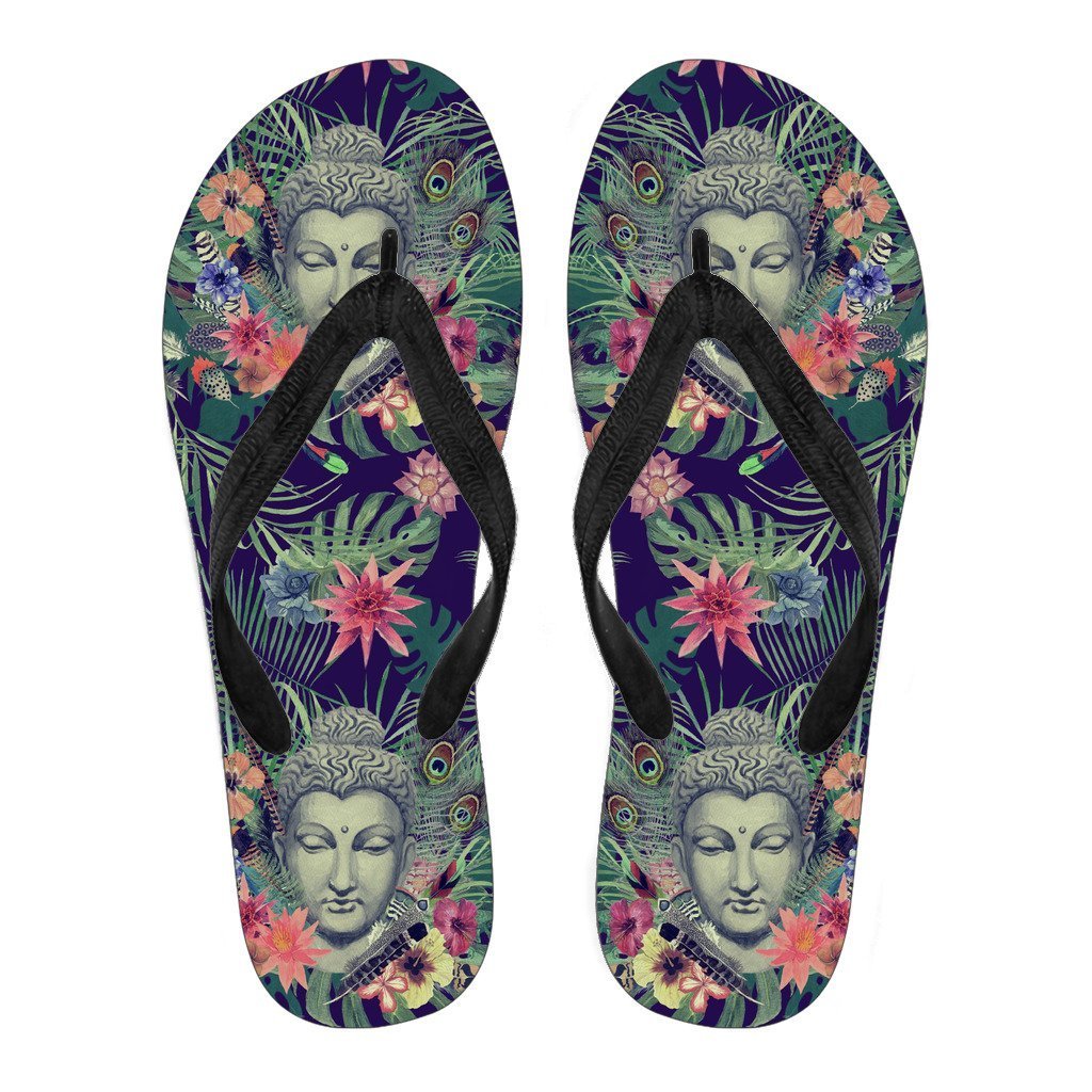 Tropical Buddha Print Men's Flip Flops