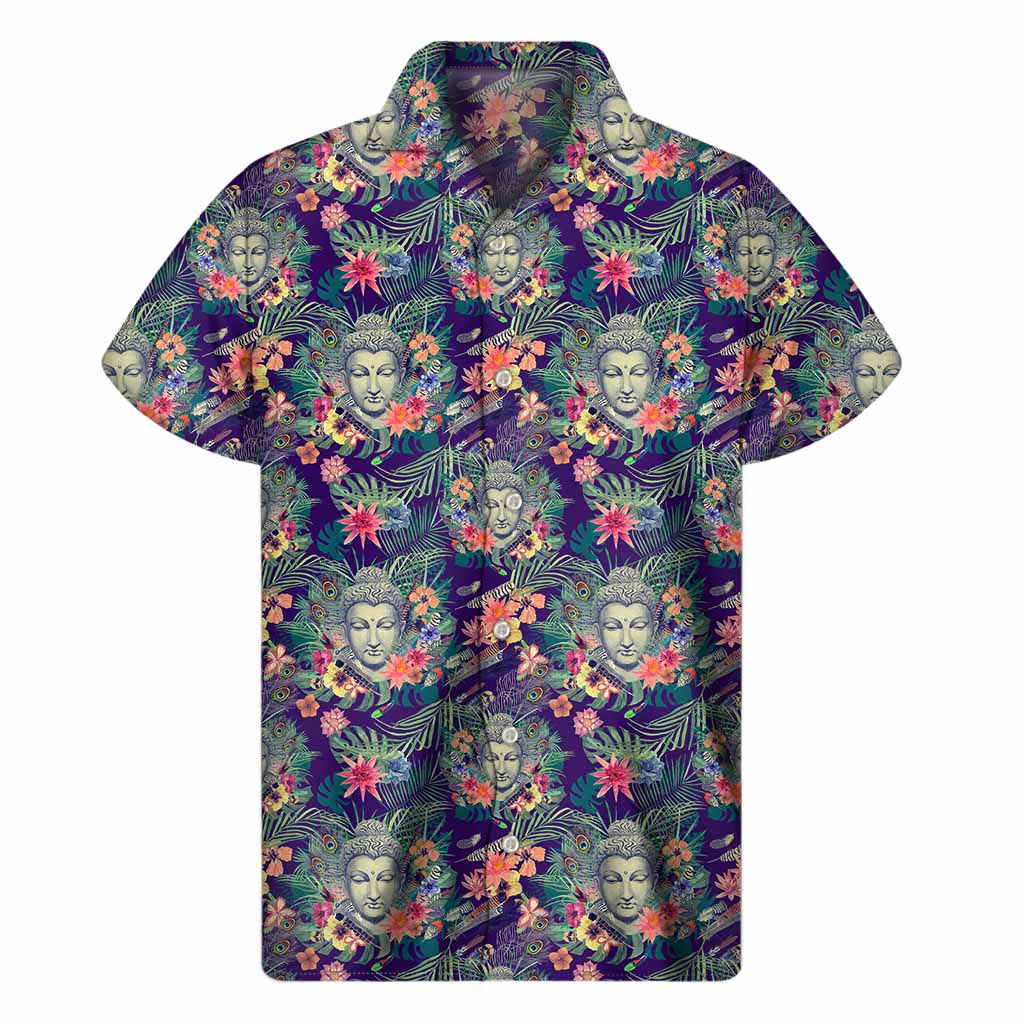 Tropical Buddha Print Men's Short Sleeve Shirt