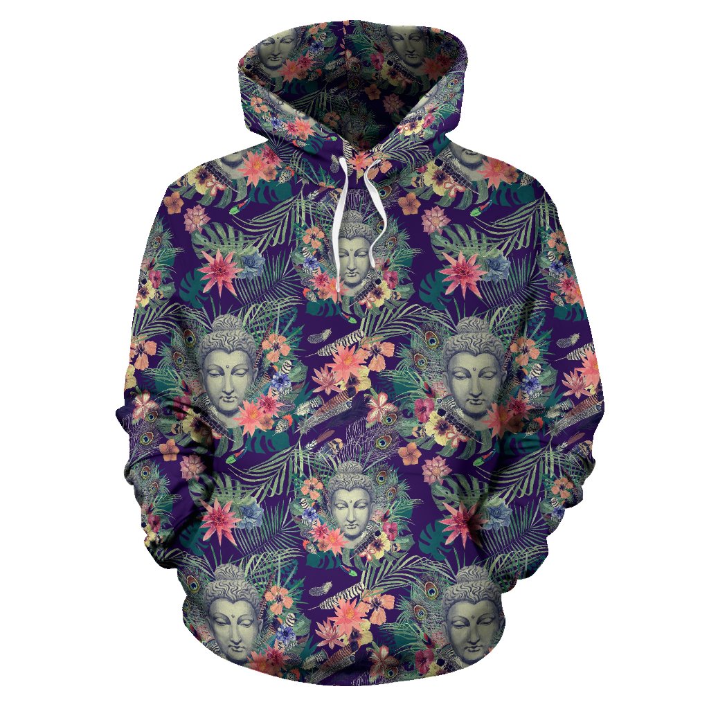 Tropical Buddha Print Pullover Hoodie