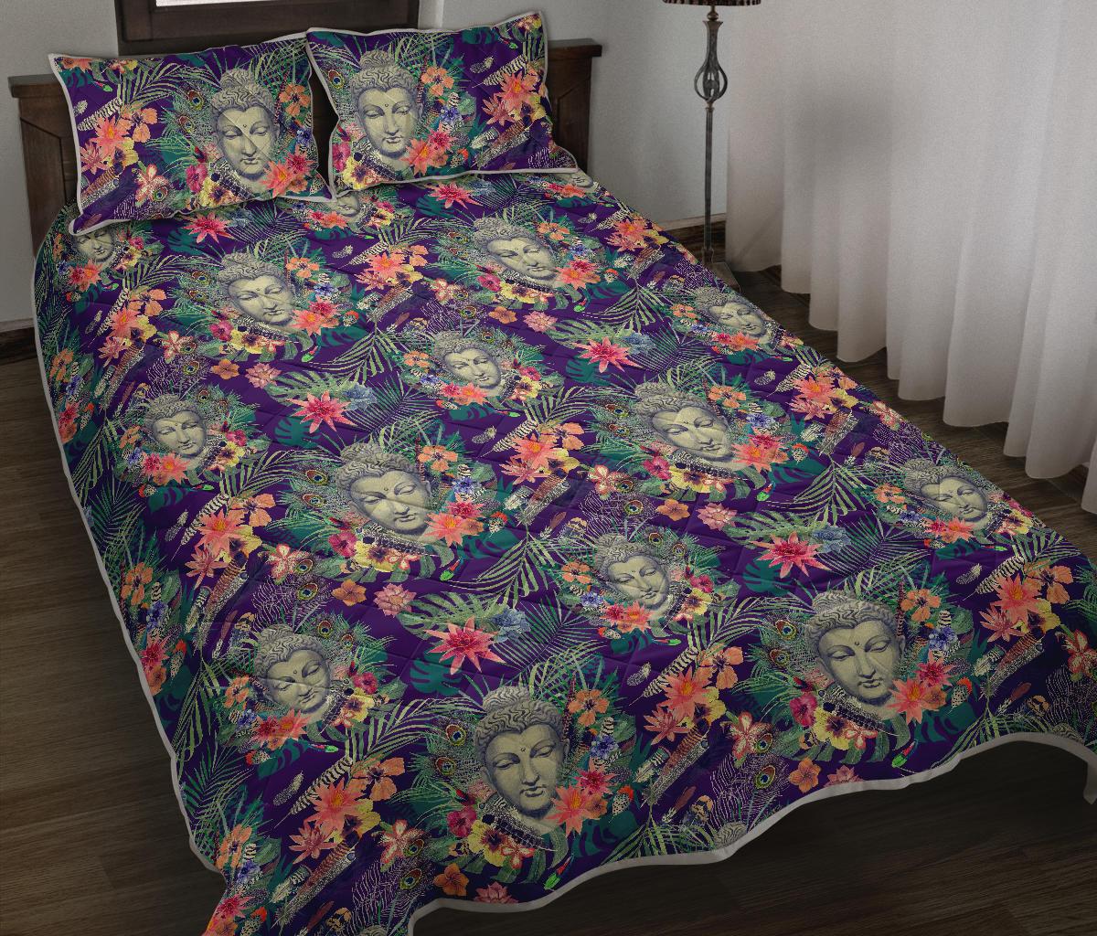 Tropical Buddha Print Quilt Bed Set