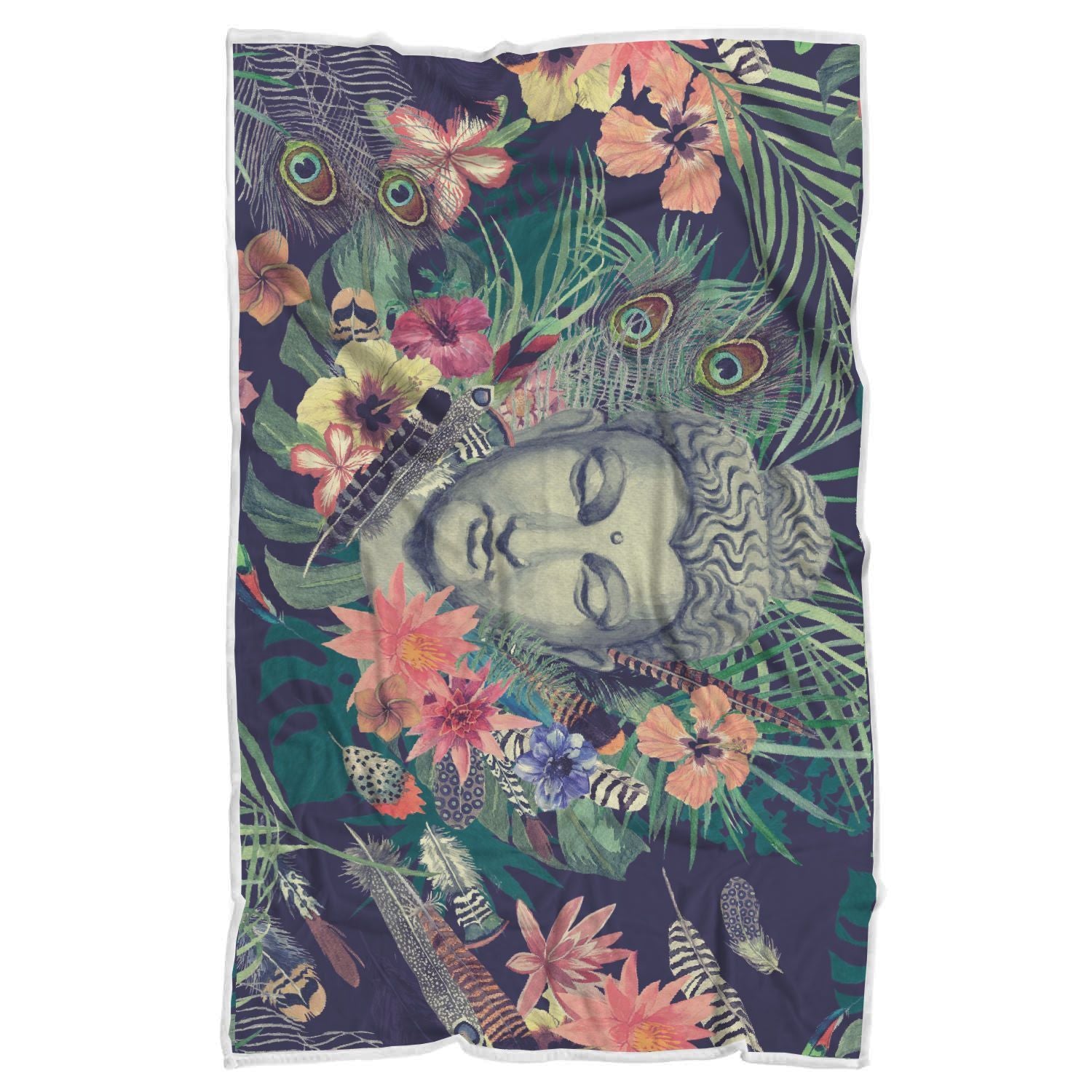 Tropical Buddha Print Sherpa Blanket