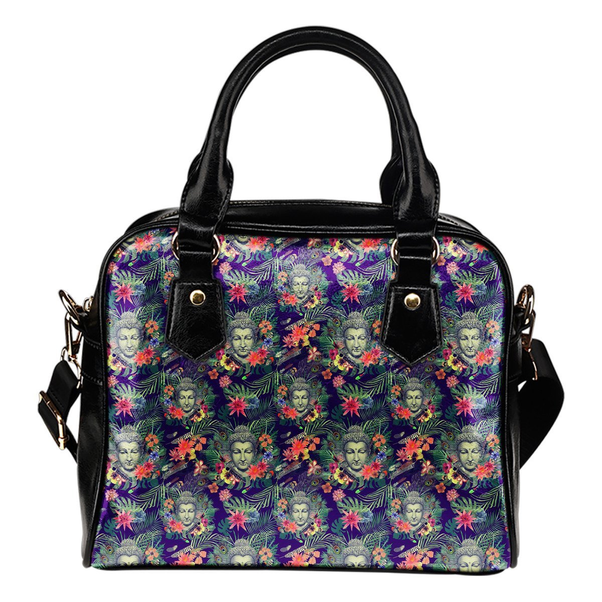 Tropical Buddha Print Shoulder Handbag