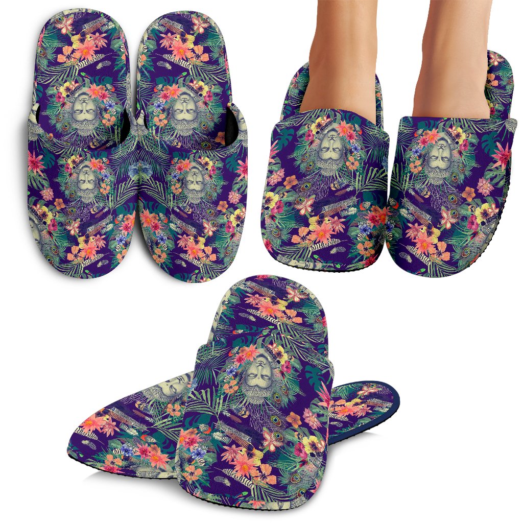 Tropical Buddha Print Slippers