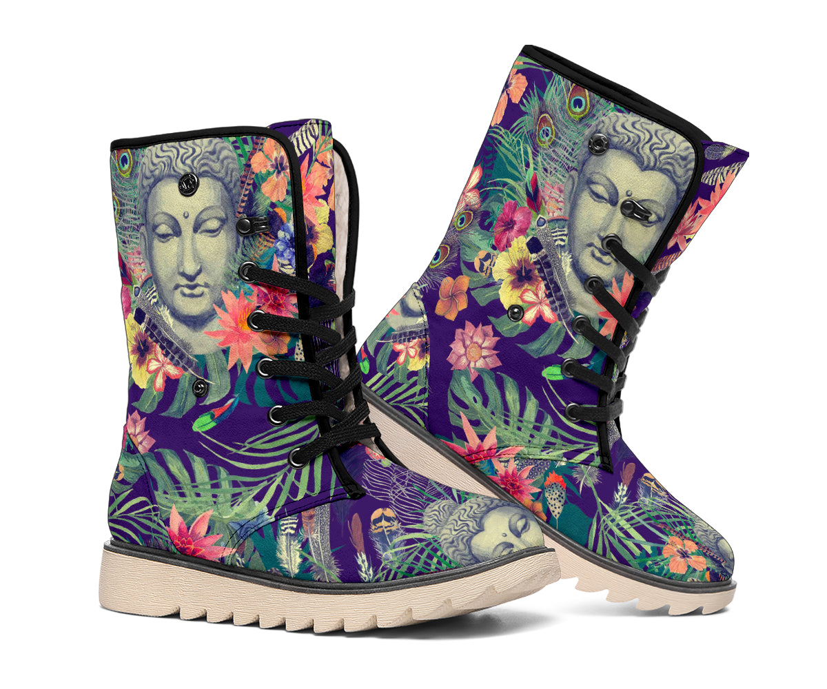 Tropical Buddha Print Winter Boots