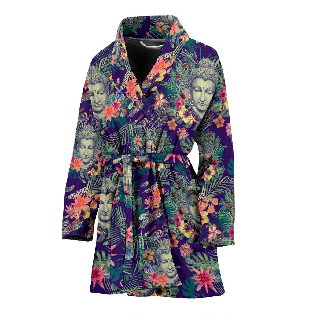 Tropical Buddha Print Women's Bathrobe