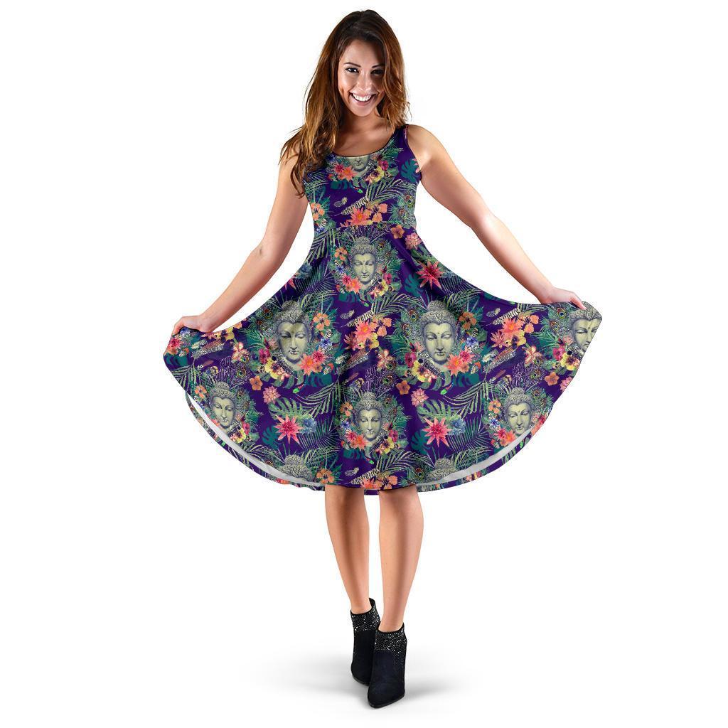 Tropical Buddha Print Women's Dress