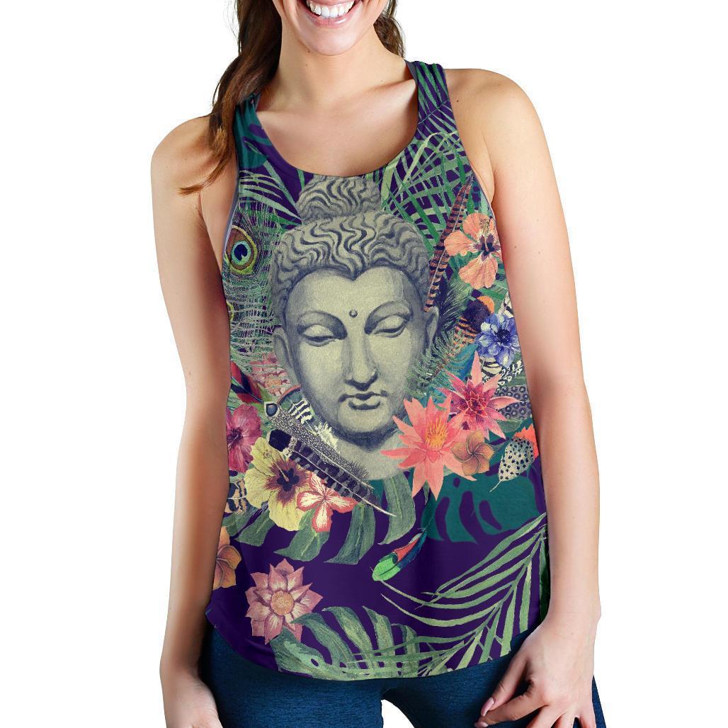 Tropical Buddha Print Women's Racerback Tank Top