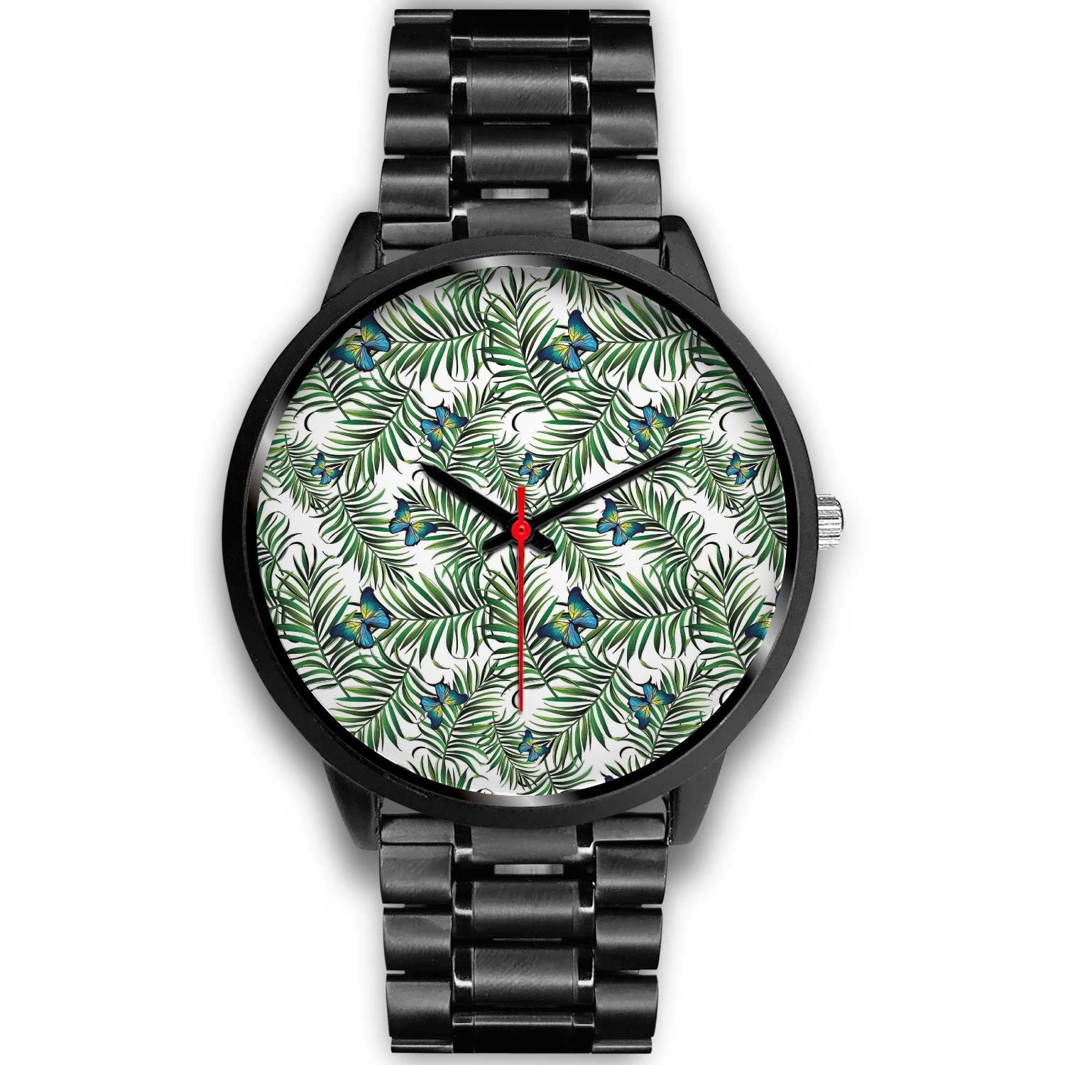 Tropical Butterfly Pattern Print Black Watch