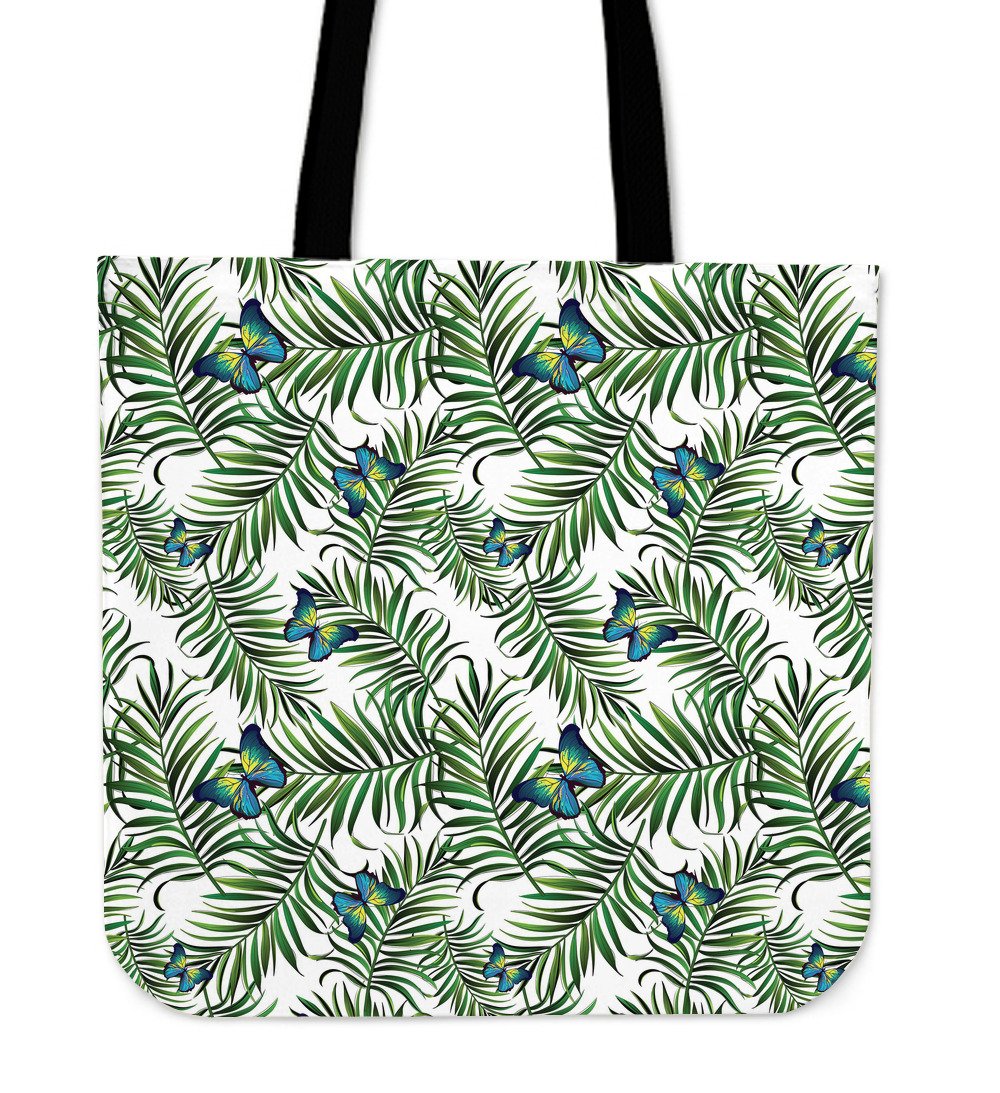 Tropical Butterfly Pattern Print Canvas Tote Bag