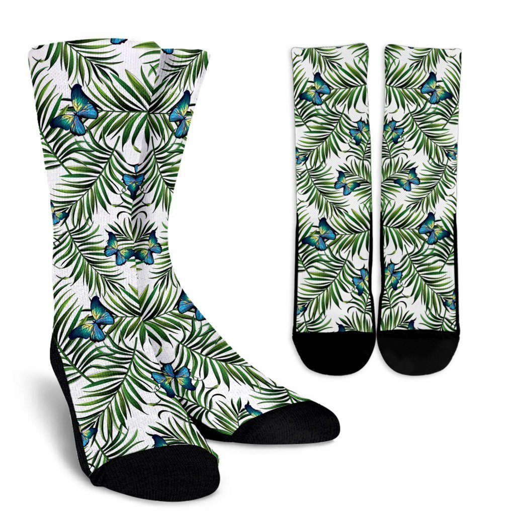 Tropical Butterfly Pattern Print Crew Socks