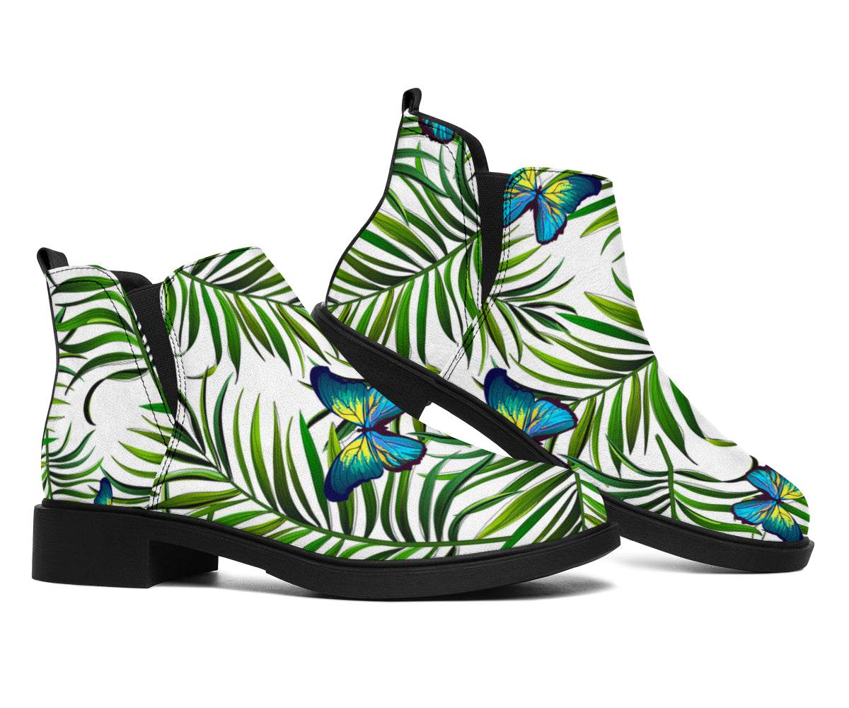 Tropical Butterfly Pattern Print Flat Ankle Boots