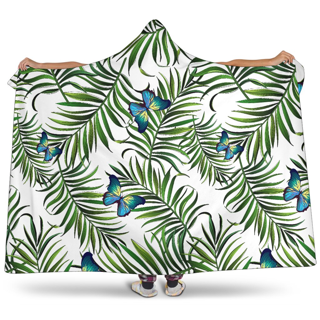 Tropical Butterfly Pattern Print Hooded Blanket