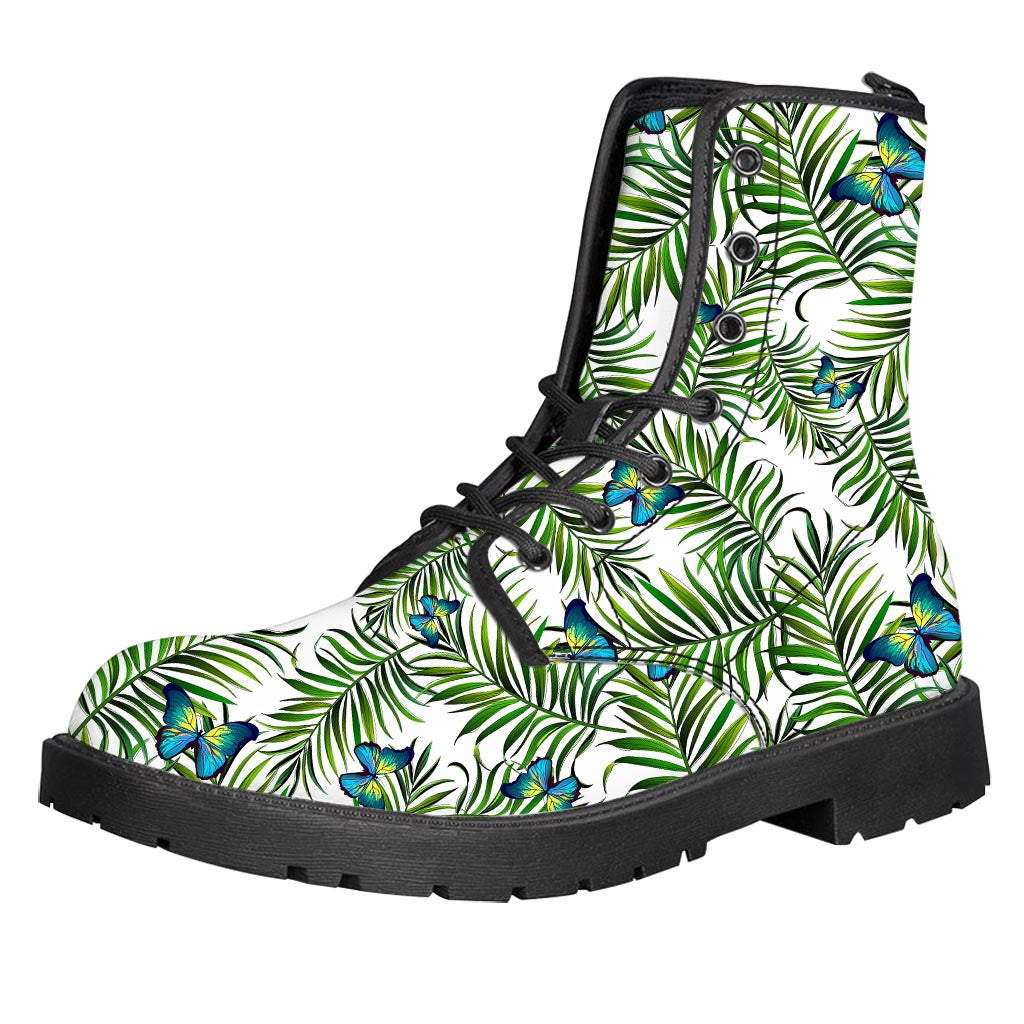 Tropical Butterfly Pattern Print Leather Boots