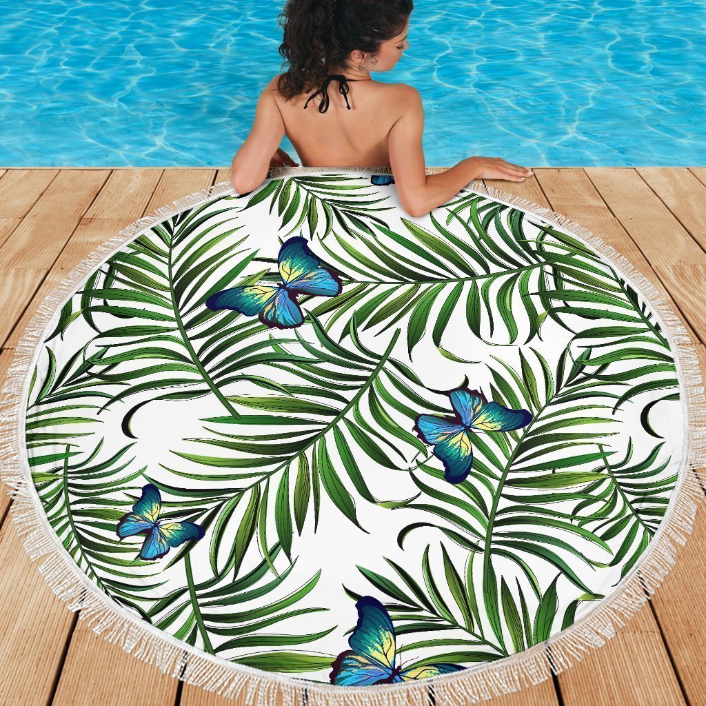 Tropical Butterfly Pattern Print Round Beach Blanket