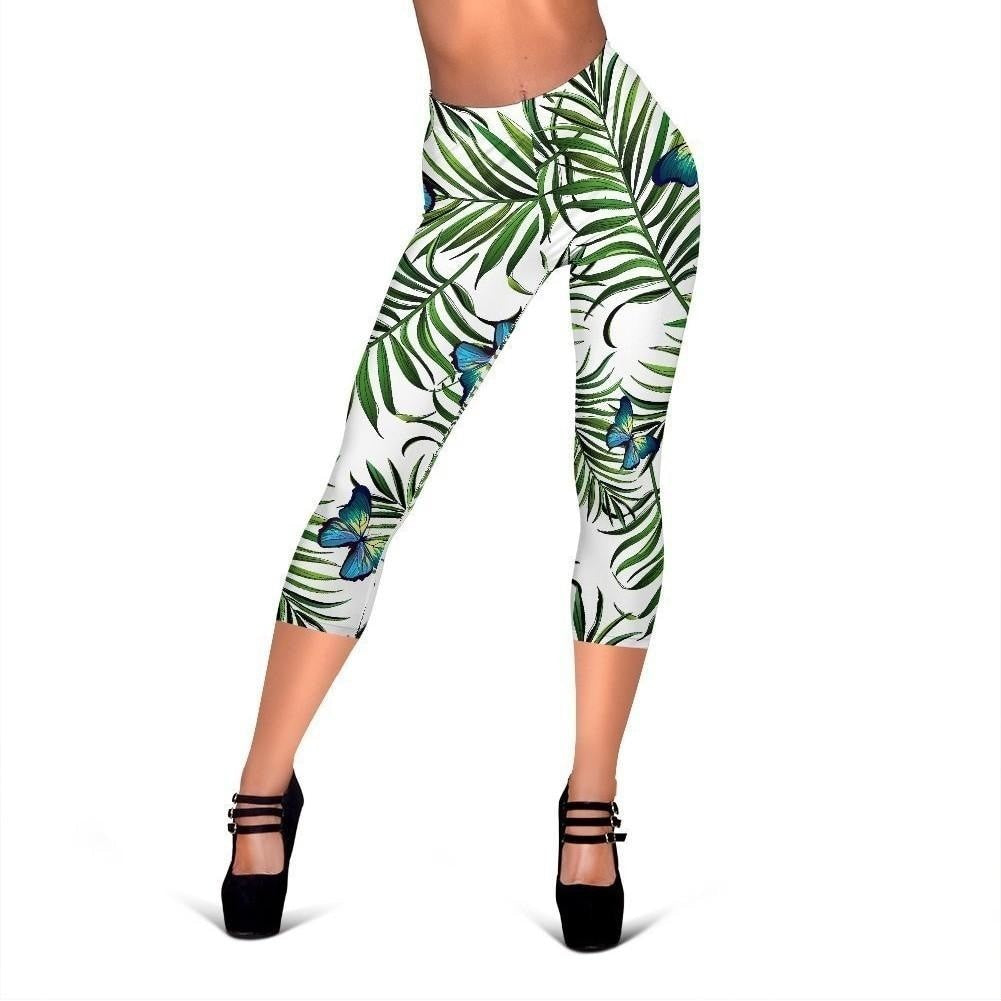 Tropical Butterfly Pattern Print Women's Capri Leggings