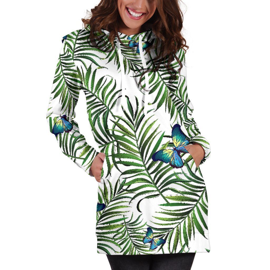 Tropical Butterfly Pattern Print Women's Pullover Hoodie Dress