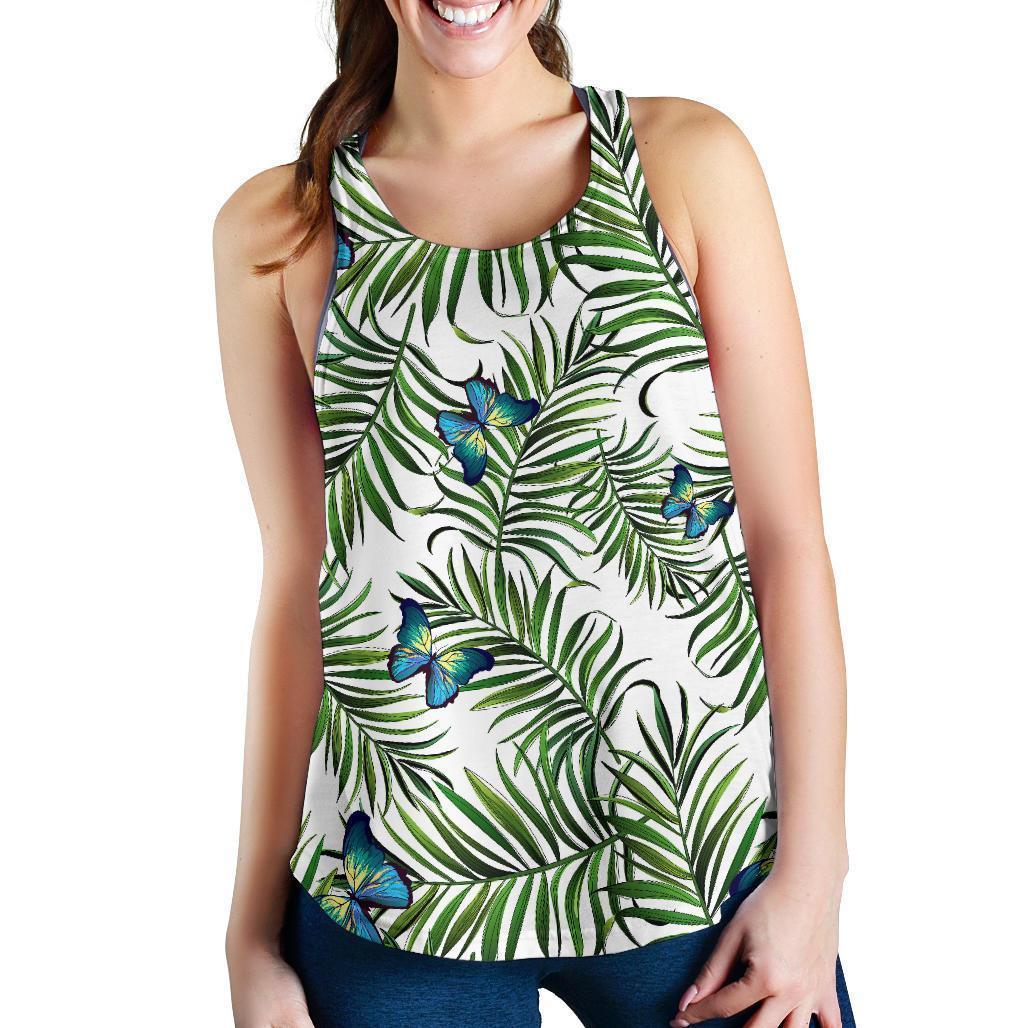 Tropical Butterfly Pattern Print Women's Racerback Tank Top