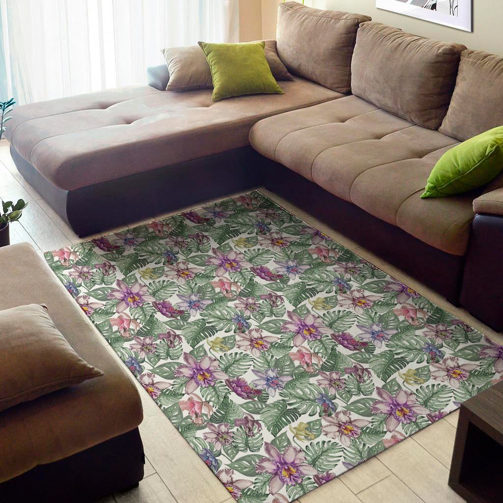 Tropical Cattleya Pattern Print Area Rug